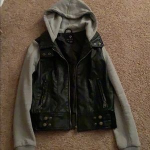 Leather and cotton coat